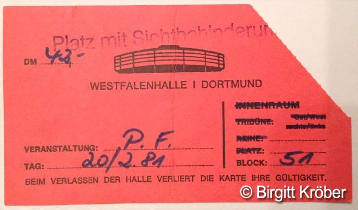 1981 Pink Floyd Dortmund Ticket
