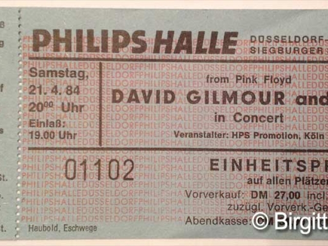 1984 David Gilmour Düsseldorf Ticket 1984 David Gilmour Düsseldorf Ticket