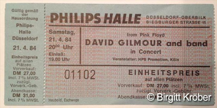 1984 David Gilmour Düsseldorf Ticket