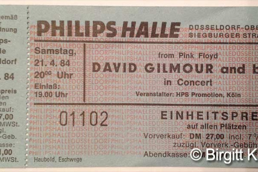 1984 David Gilmour Düsseldorf Ticket