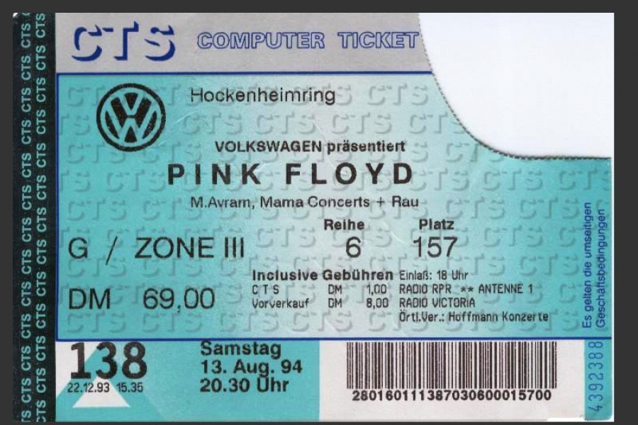 1994 Pink Floyd Hockenheim Ticket