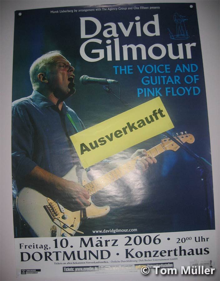 David Gilmour 10.3.2006 Dortmund Konzerthaus Poster David Gilmour 10.3.2006 Dortmund Konzerthaus
