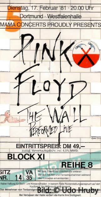 Pink Floyd 17.2.1981 Dortmund Ticket