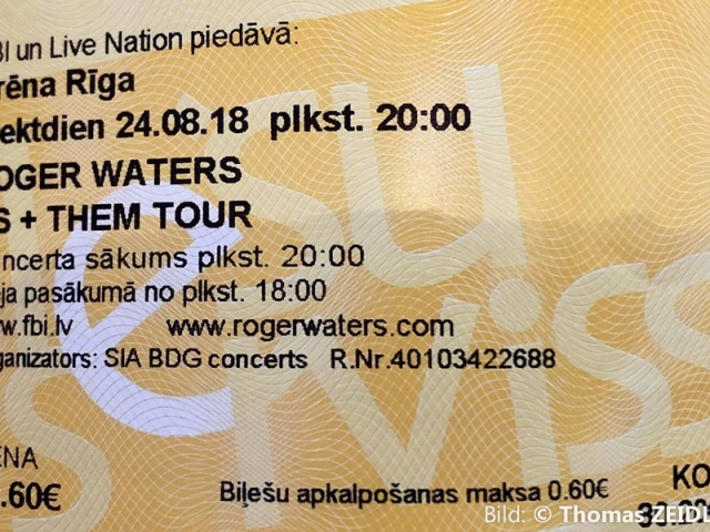 Roger Waters 24.8.2018 Riga Ticket Roger Waters 24.8.2018 Riga Ticket