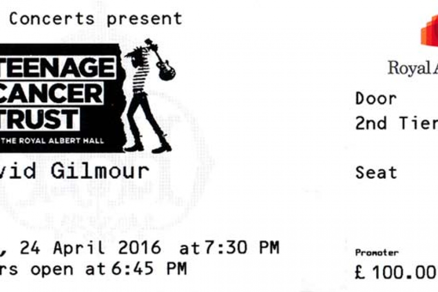 David Gilmour 2016 Ticket Teenage Cancer Trust